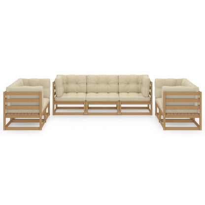 Set Divani da Giardino 7 pz con Cuscini Legno Massello di Pino