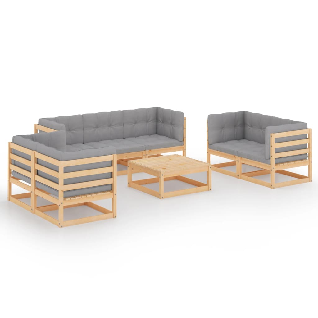 Set Divani da Giardino 8 pz con Cuscini Legno Massello di Pino