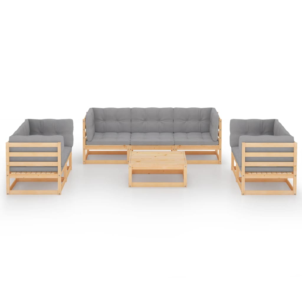 Set Divani da Giardino 8 pz con Cuscini Legno Massello di Pino