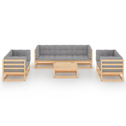 Set Divani da Giardino 8 pz con Cuscini Legno Massello di Pino