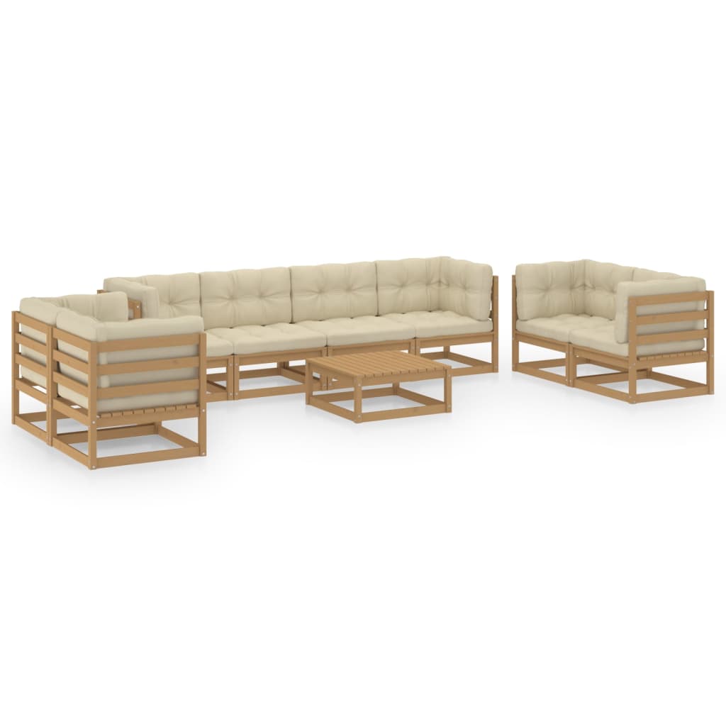 Set Divani da Giardino 9 pz con Cuscini Legno Massello di Pino