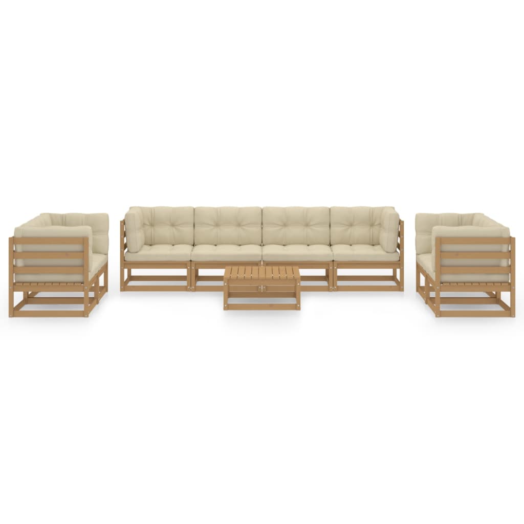 Set Divani da Giardino 9 pz con Cuscini Legno Massello di Pino