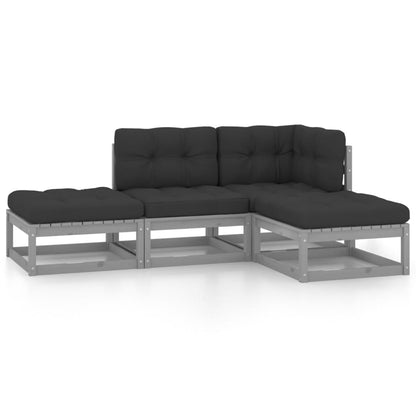 Set Divani da Giardino 4 pz con Cuscini Legno Massello Pino