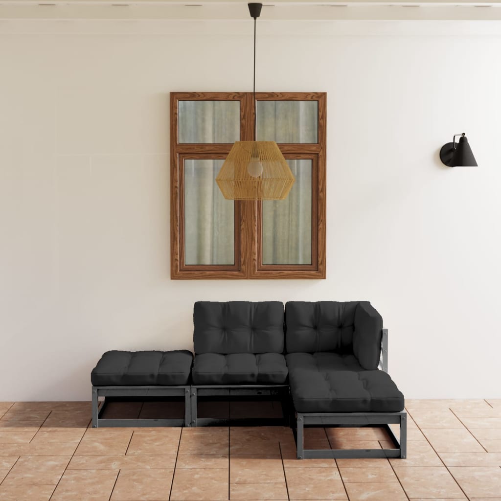 Set Divani da Giardino 4 pz con Cuscini Legno Massello Pino