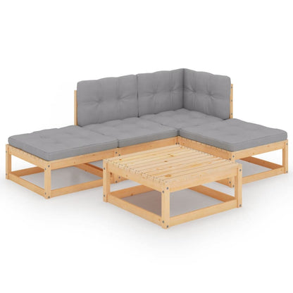 Set Divani da Giardino 5 pz con Cuscini Legno Massello di Pino