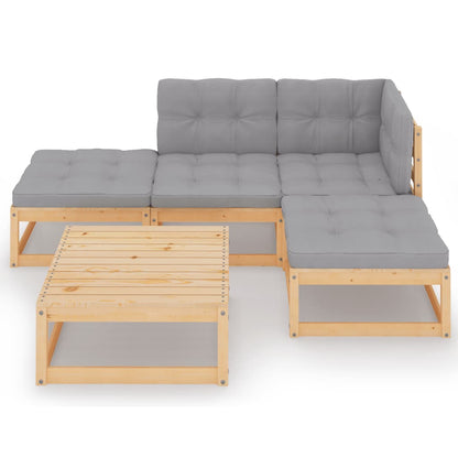 Set Divani da Giardino 5 pz con Cuscini Legno Massello di Pino