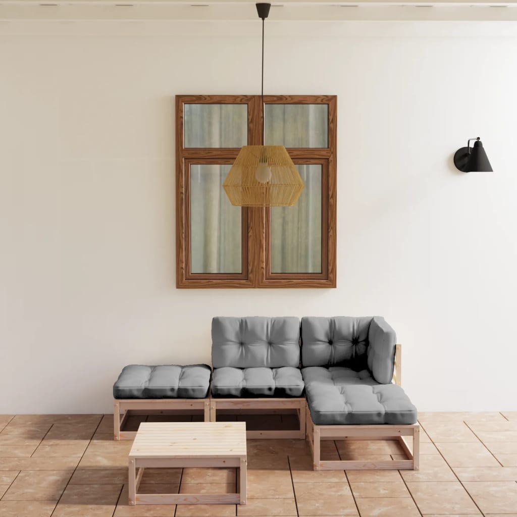 Set Divani da Giardino 5 pz con Cuscini Legno Massello di Pino