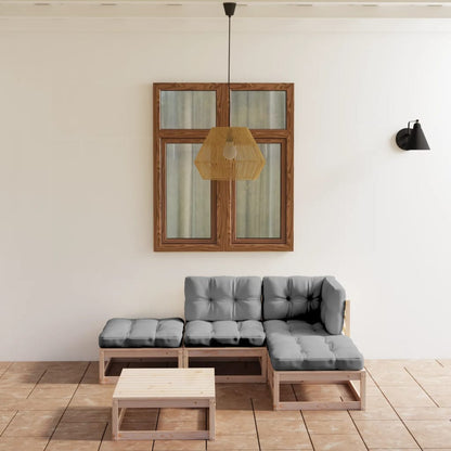 Set Divani da Giardino 5 pz con Cuscini Legno Massello di Pino