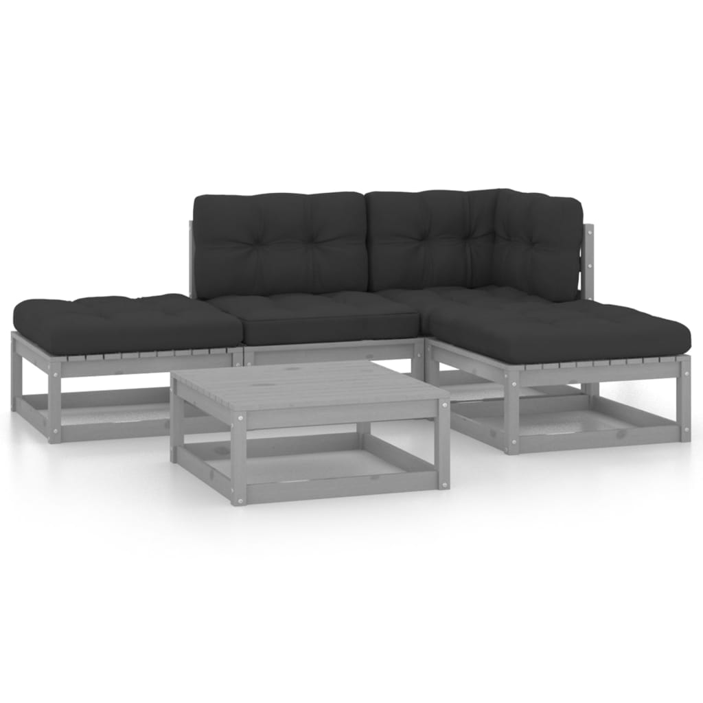 Set Divani da Giardino 5 pz con Cuscini Legno Massello Pino