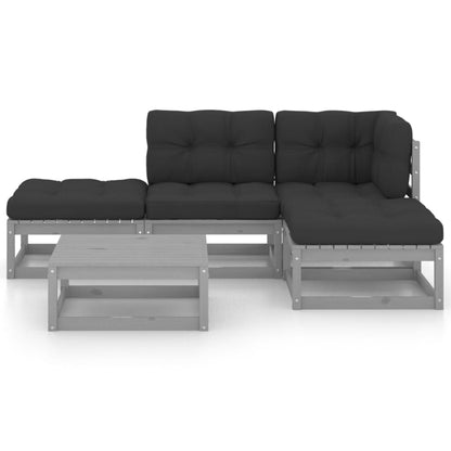 Set Divani da Giardino 5 pz con Cuscini Legno Massello Pino