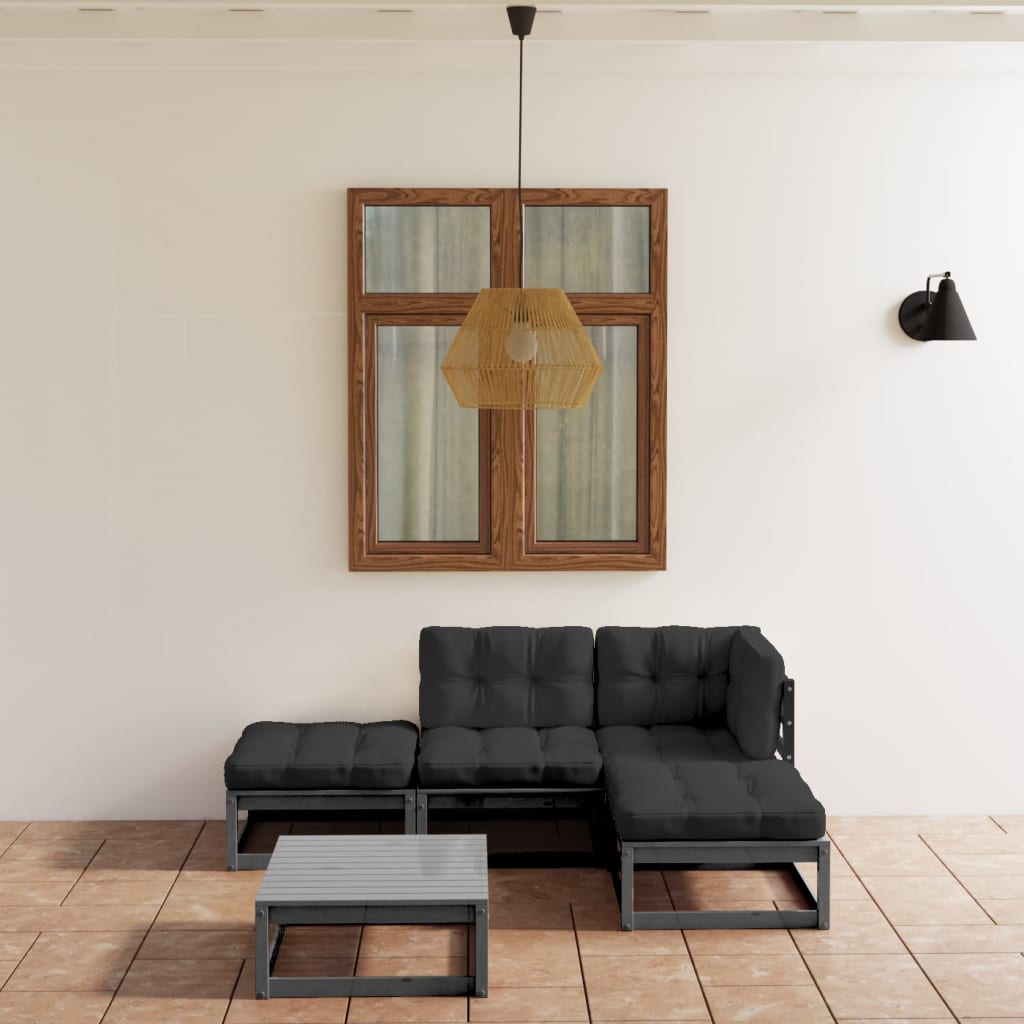 Set Divani da Giardino 5 pz con Cuscini Legno Massello Pino