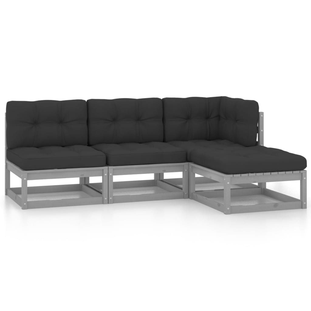 Set Divani da Giardino 4 pz con Cuscini Legno Massello Pino