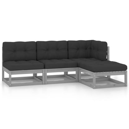 Set Divani da Giardino 4 pz con Cuscini Legno Massello Pino