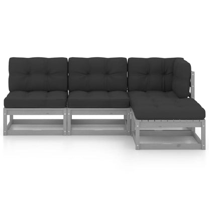 Set Divani da Giardino 4 pz con Cuscini Legno Massello Pino