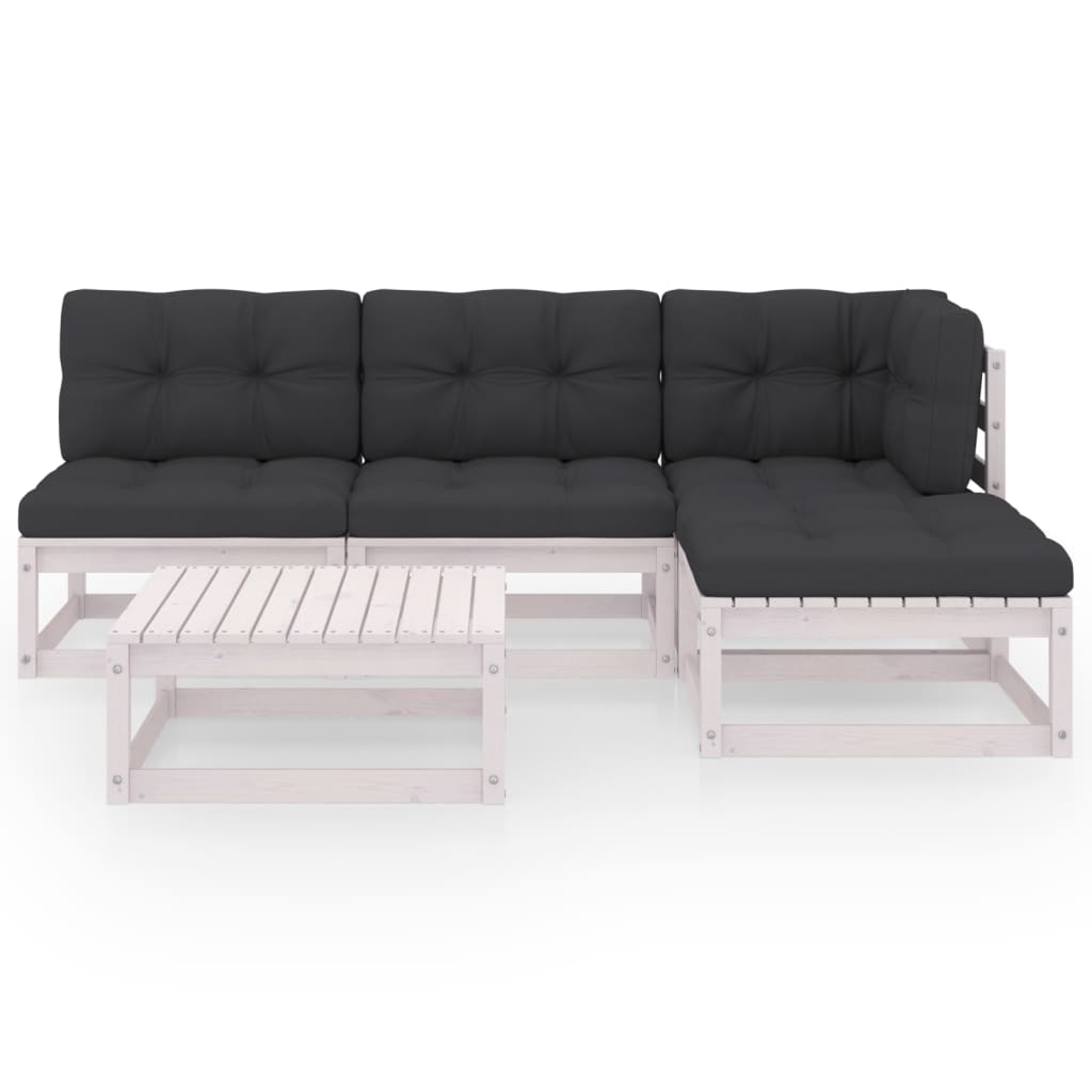 Set Divani da Giardino 5 pz con Cuscini Legno Massello Pino