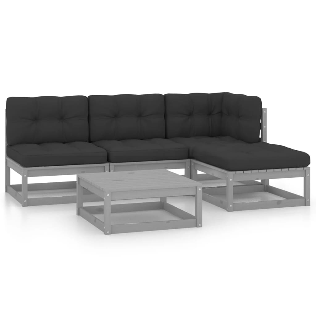Set Divani da Giardino 5 pz con Cuscini Legno Massello Pino