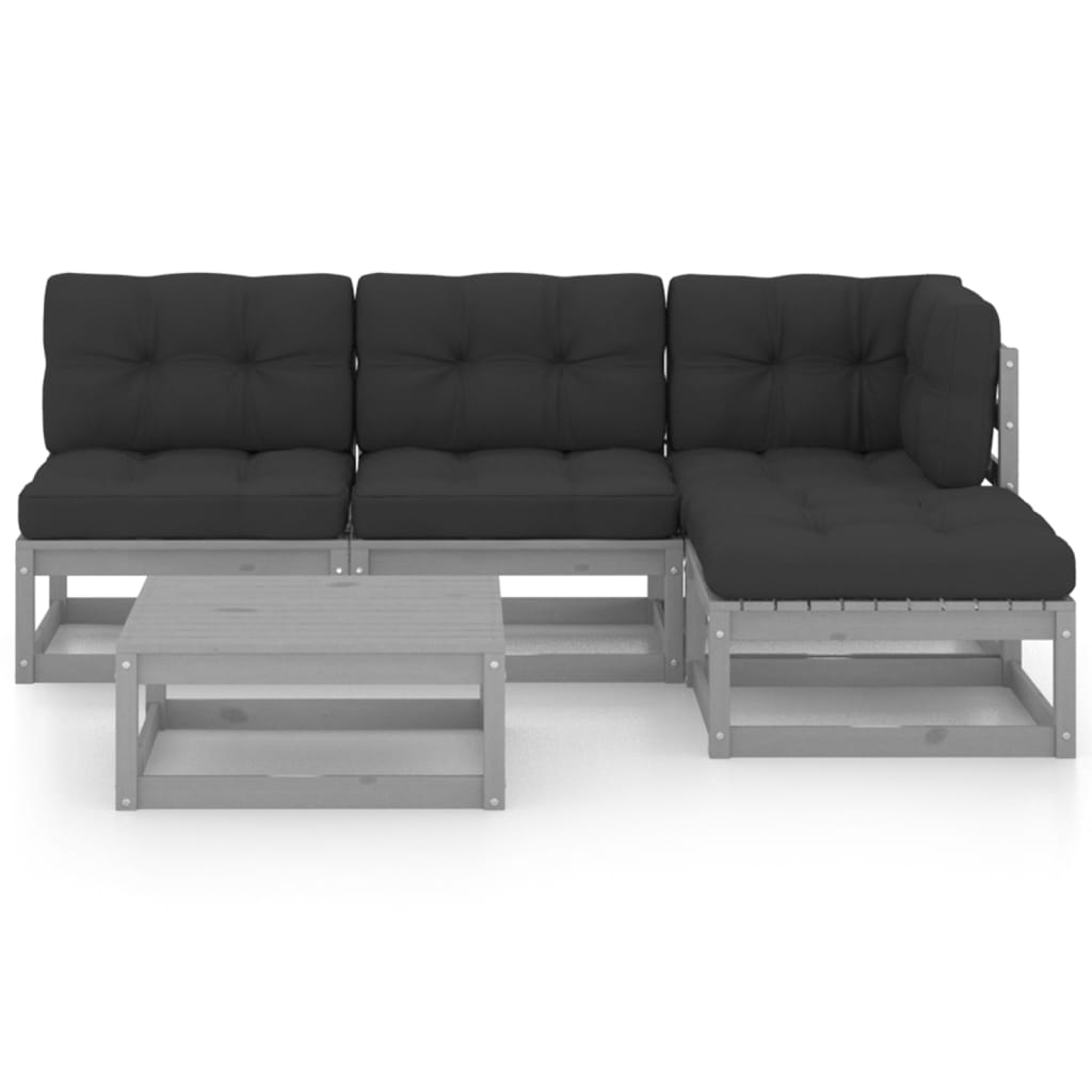 Set Divani da Giardino 5 pz con Cuscini Legno Massello Pino