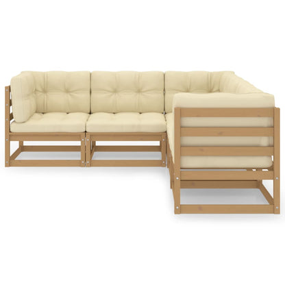 Set Divani da Giardino 5 pz con Cuscini Legno Massello di Pino