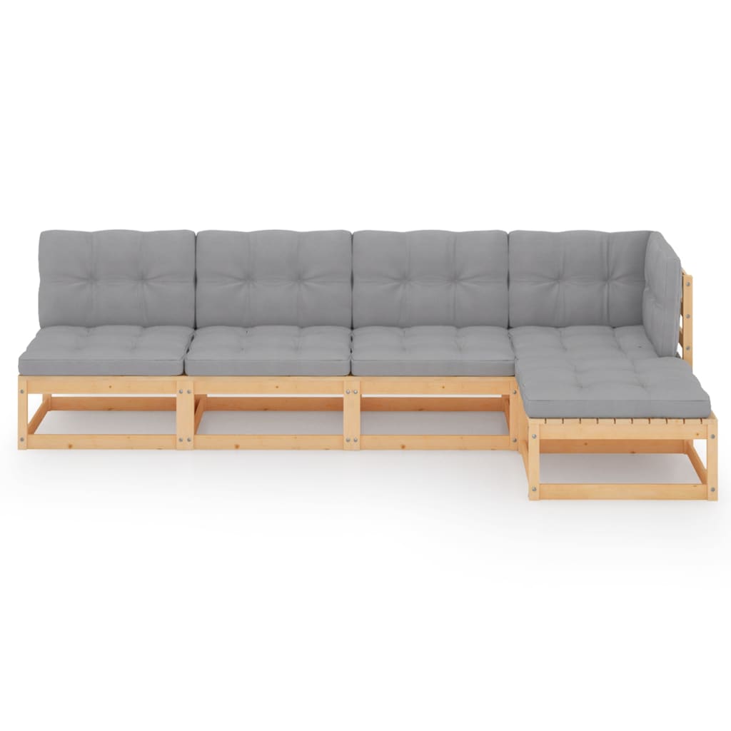 Set Divani da Giardino 5 pz con Cuscini Legno Massello di Pino