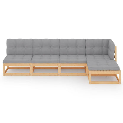 Set Divani da Giardino 5 pz con Cuscini Legno Massello di Pino