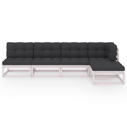 Set Divani da Giardino 5 pz con Cuscini Legno Massello di Pino