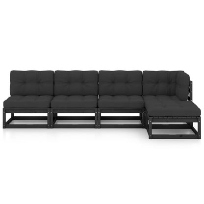 Set Divani da Giardino 5 pz con Cuscini Legno Massello di Pino