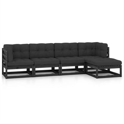 Set Divani da Giardino 5 pz con Cuscini Legno Massello di Pino