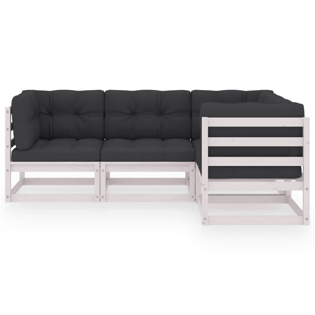 Set Divani da Giardino 4 pz con Cuscini Legno Massello Pino