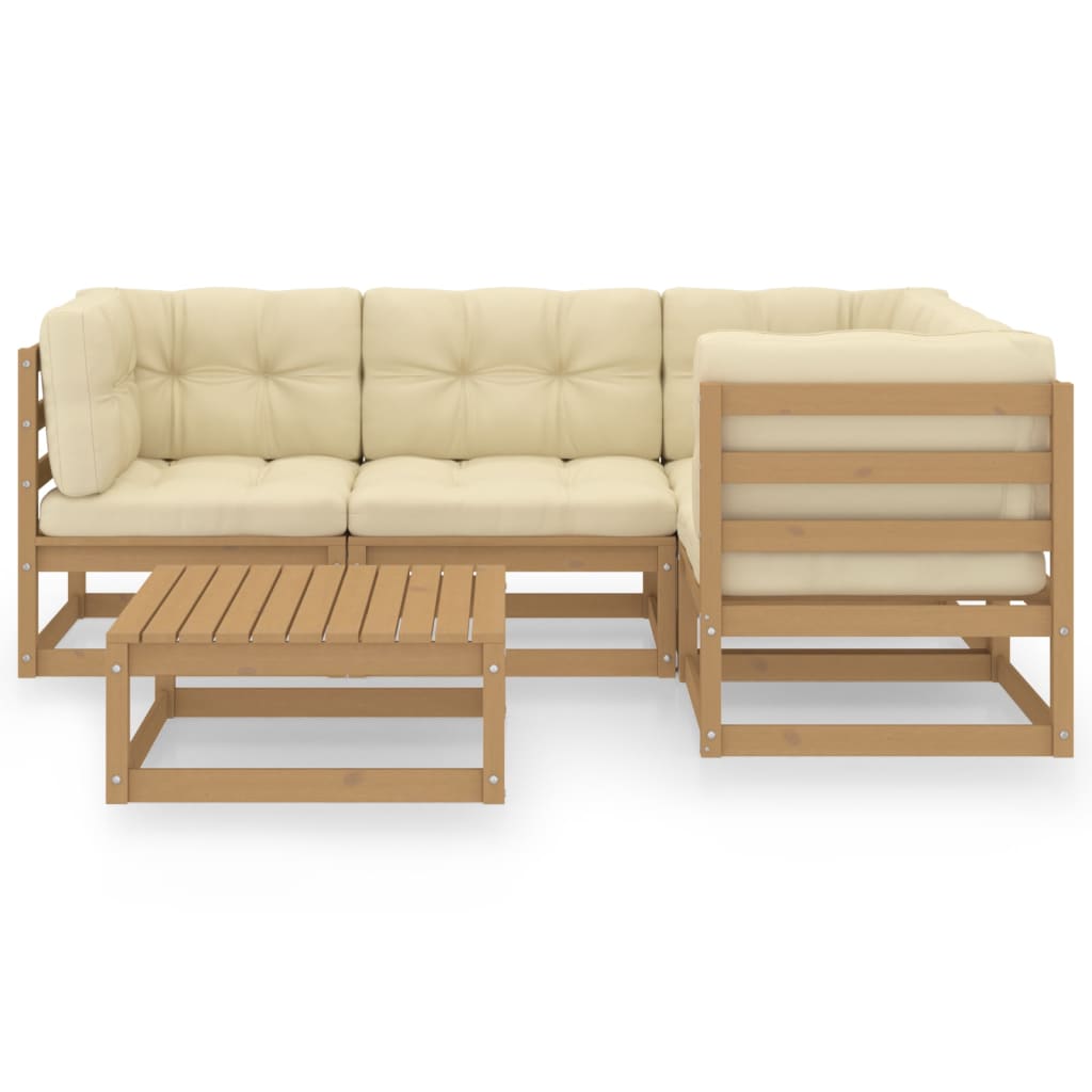 Set Divani da Giardino 5 pz con Cuscini Legno Massello di Pino