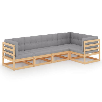 Set Divani da Giardino 5 pz con Cuscini Legno Massello di Pino