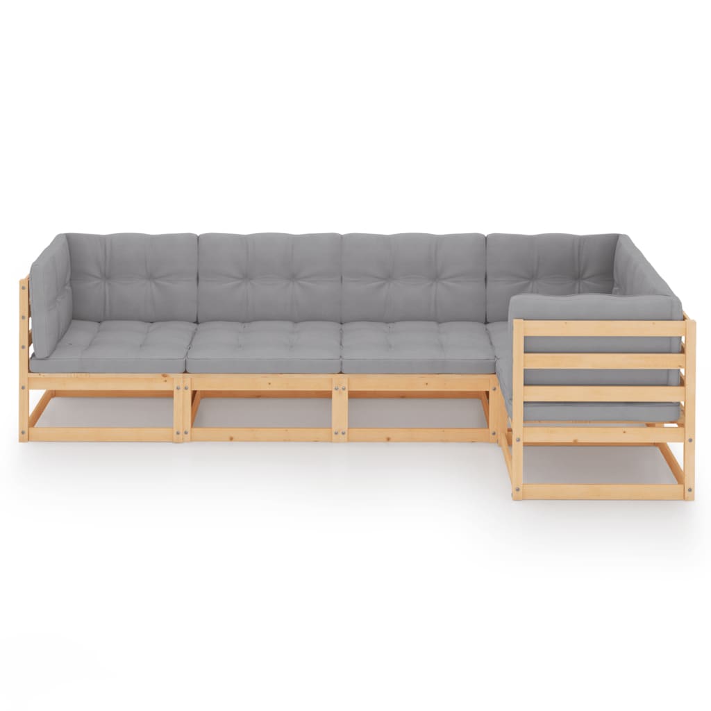 Set Divani da Giardino 5 pz con Cuscini Legno Massello di Pino