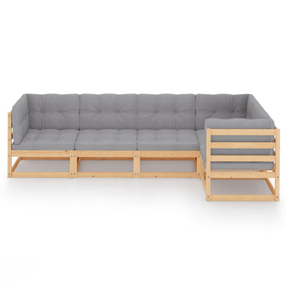 Set Divani da Giardino 5 pz con Cuscini Legno Massello di Pino