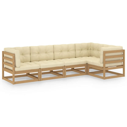 Set Divani da Giardino 5 pz con Cuscini Legno Massello di Pino
