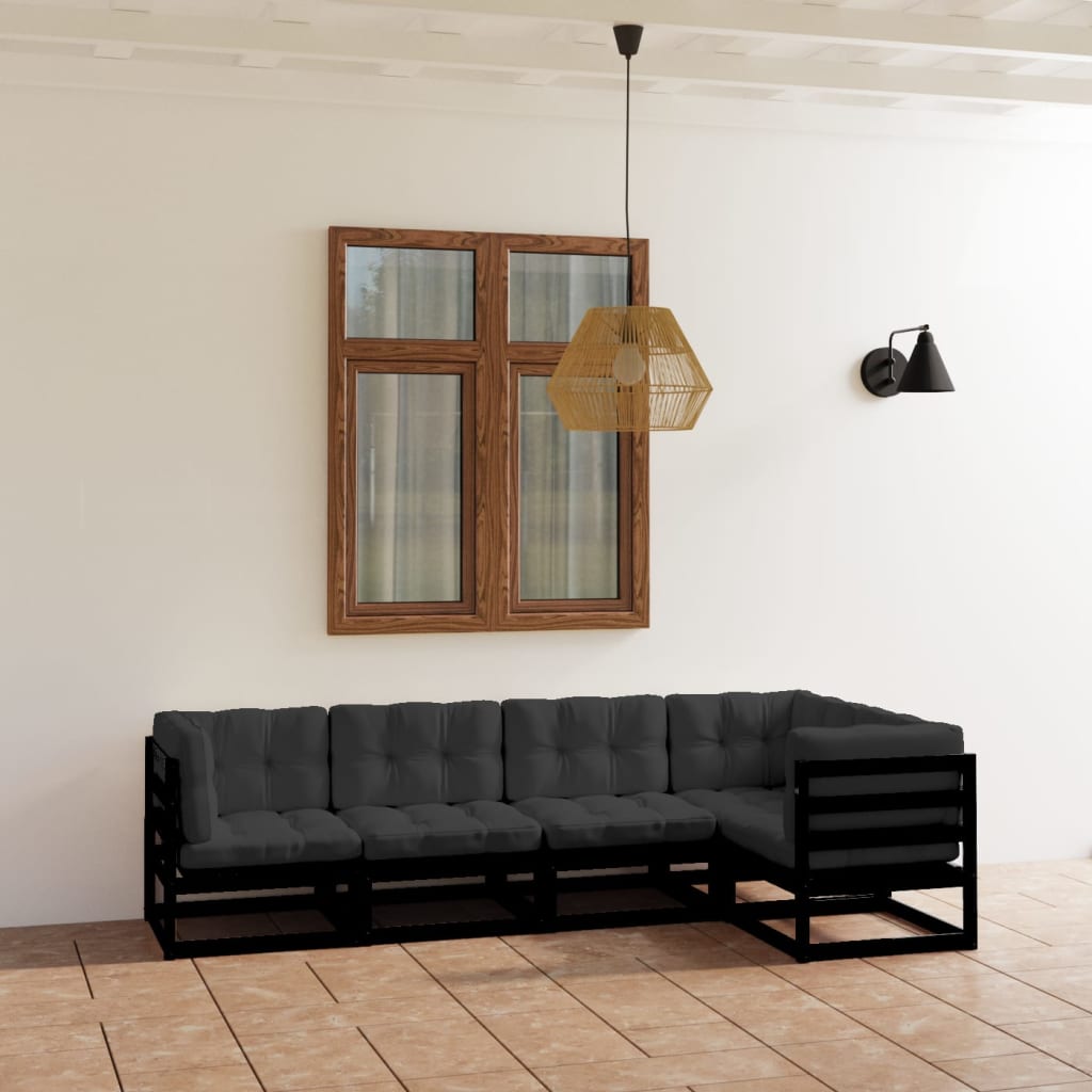 Set Divani da Giardino 5 pz con Cuscini Legno Massello di Pino