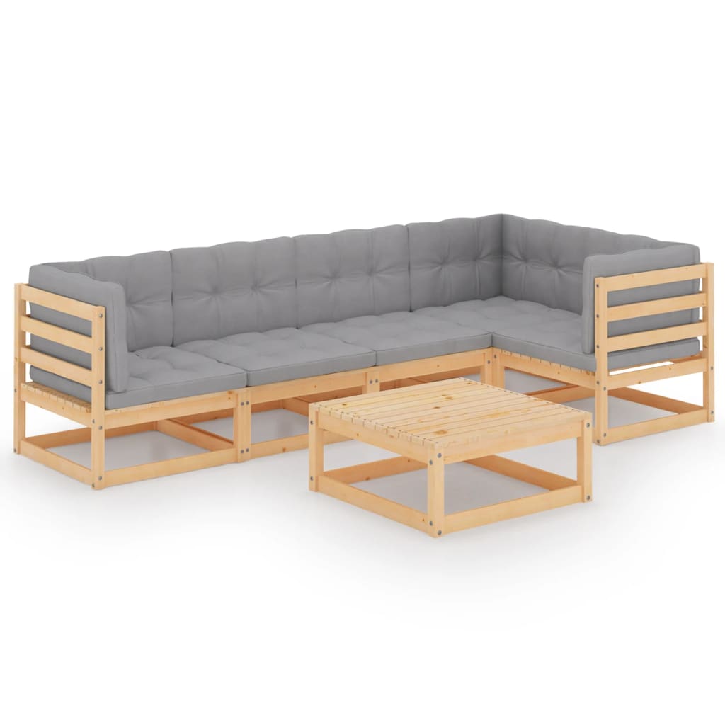 Set Divani da Giardino 6 pz con Cuscini Legno Massello di Pino