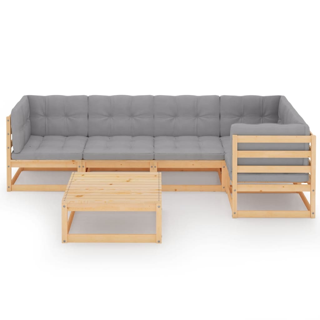 Set Divani da Giardino 6 pz con Cuscini Legno Massello di Pino