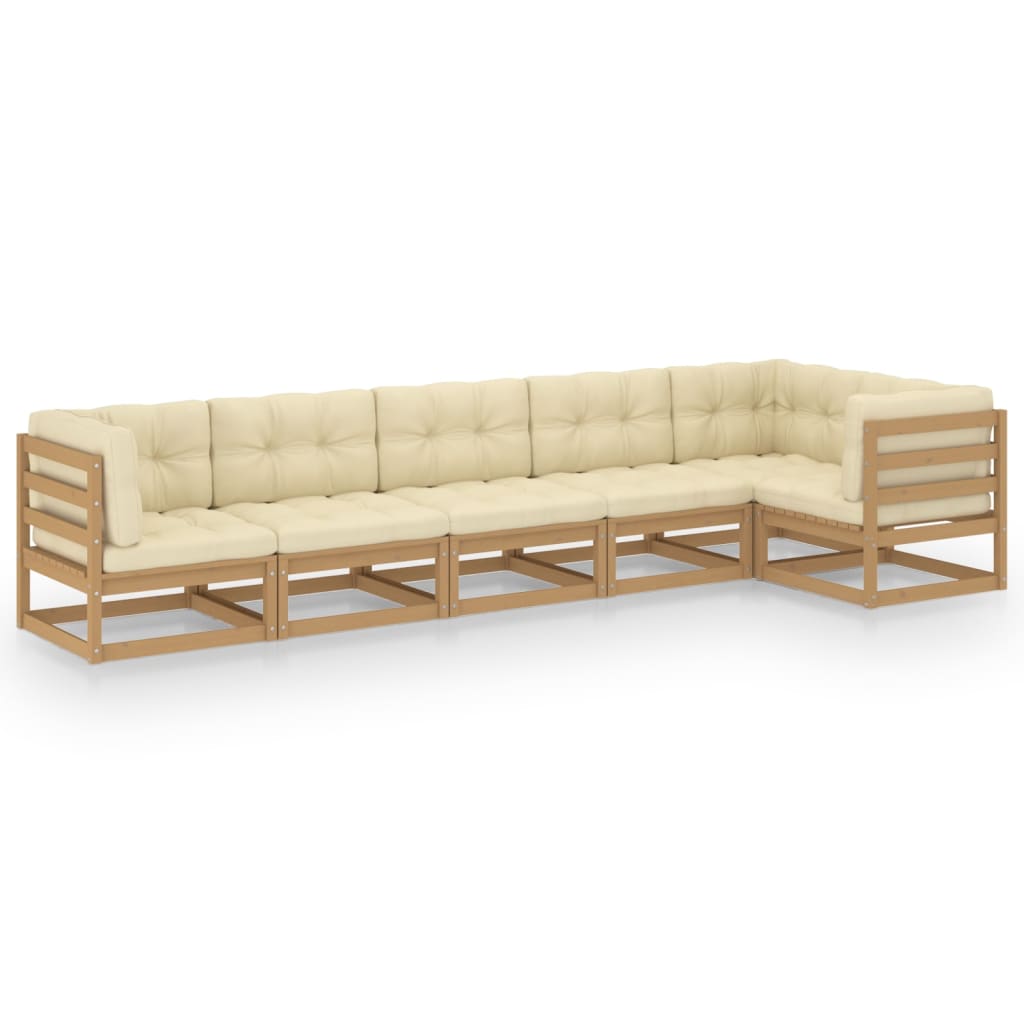 Set Divani da Giardino 6 pz con Cuscini Legno Massello di Pino