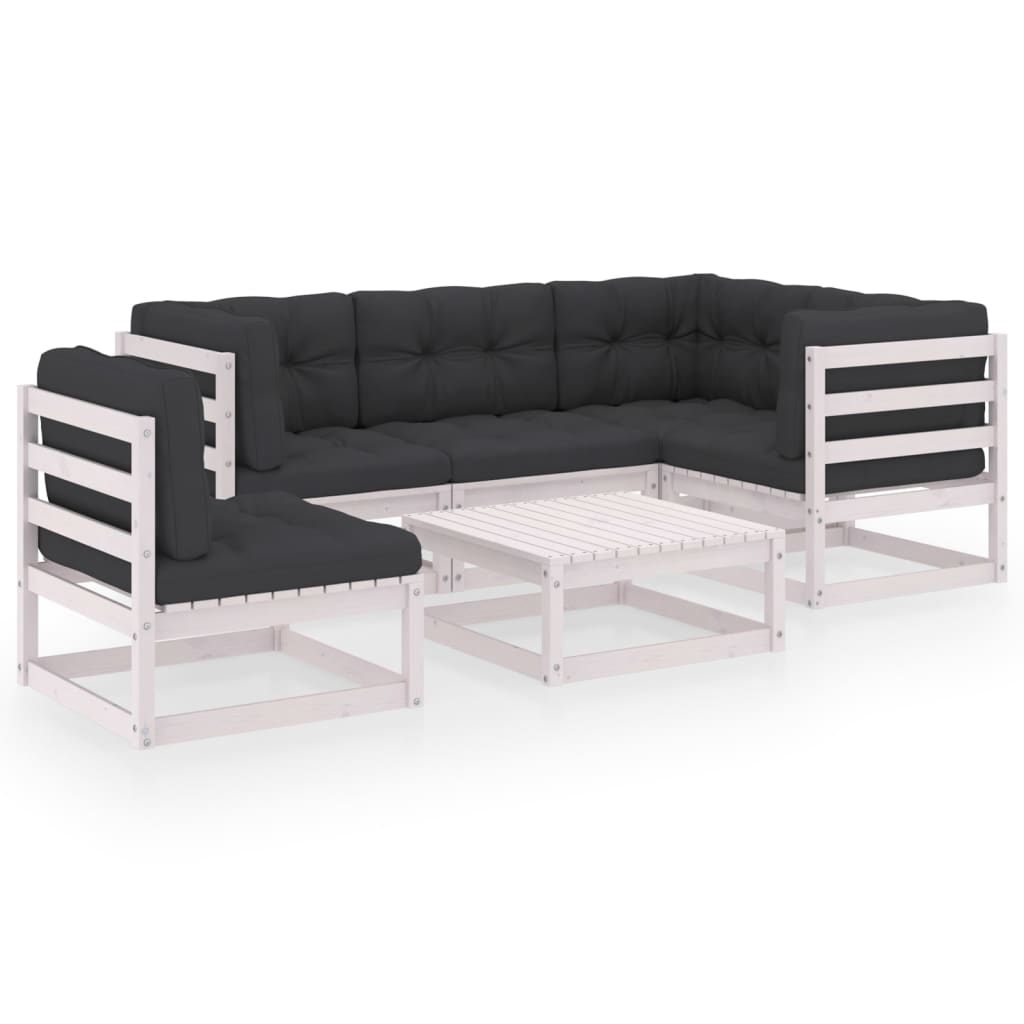 Set Divani da Giardino 6 pz con Cuscini Legno Massello di Pino