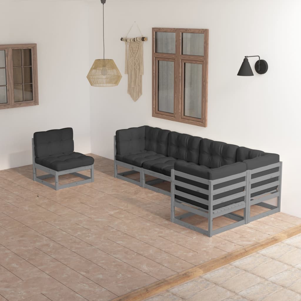 Set Divani da Giardino 6 pz con Cuscini Legno Massello Pino
