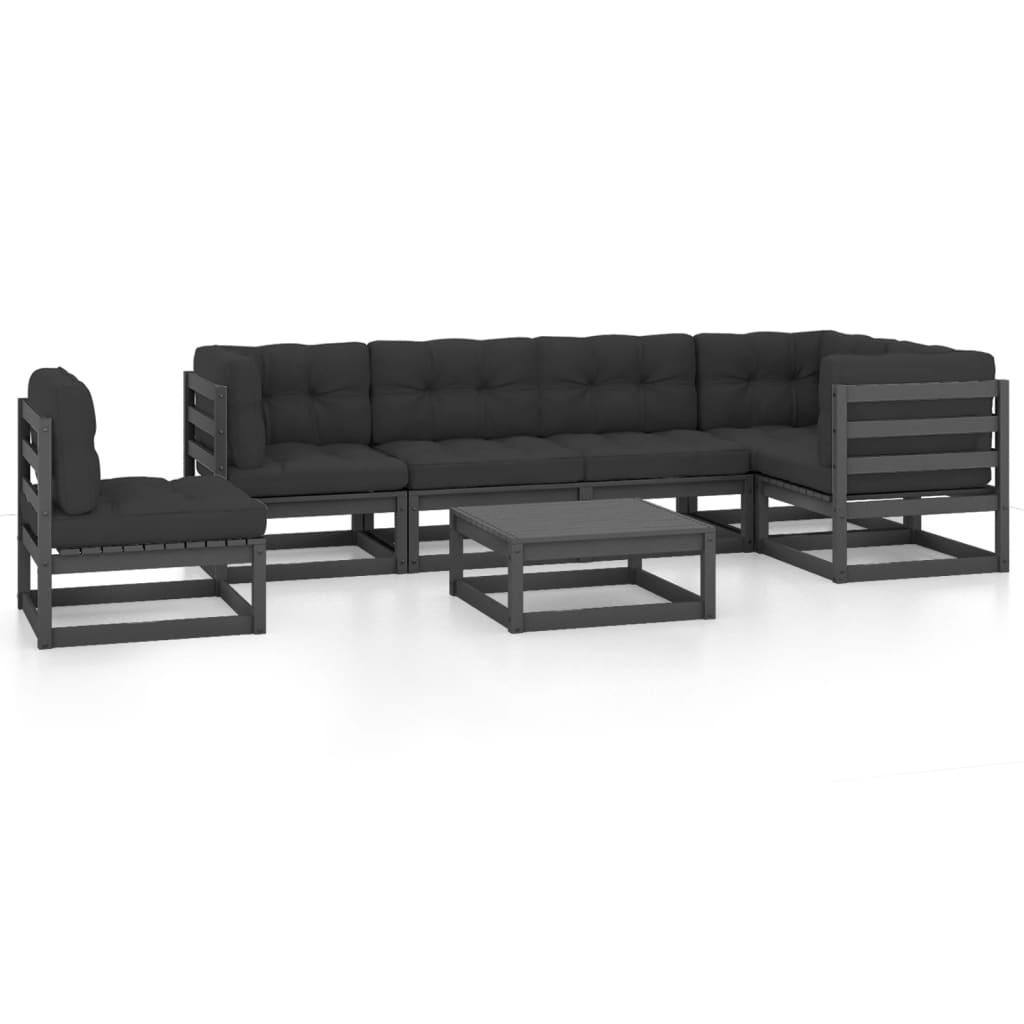 Set Salotto Giardino 7 pz Cuscini Antracite Legno Massello Pino