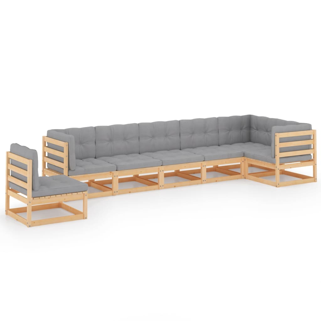Set Salotto Giardino 7 pz Cuscini Antracite Legno Massello Pino