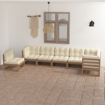 Set Salotto Giardino 7 pz Cuscini Antracite Legno Massello Pino