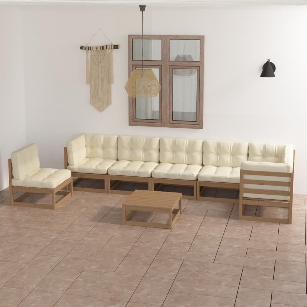 Set Salotto Giardino 8 pz con Cuscini in Legno Massello di Pino