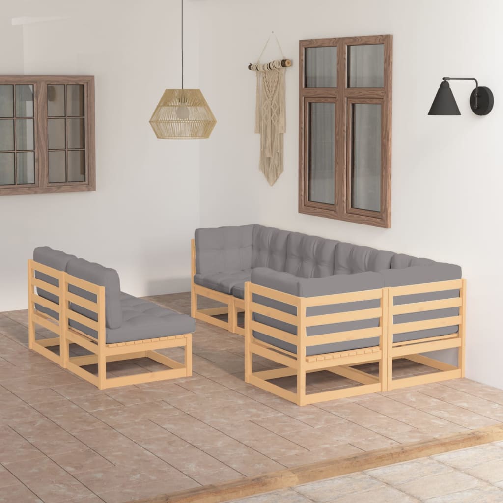 Set Salotto Giardino 7 pz Cuscini Antracite Legno Massello Pino