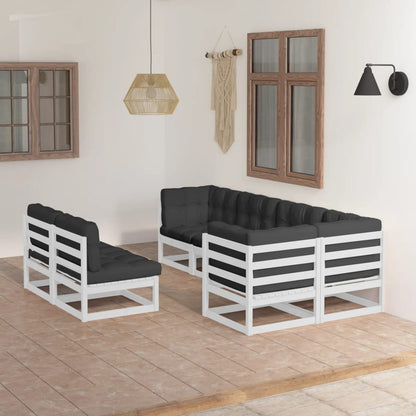 Set Salotto Giardino 7 pz Cuscini Antracite Legno Massello Pino