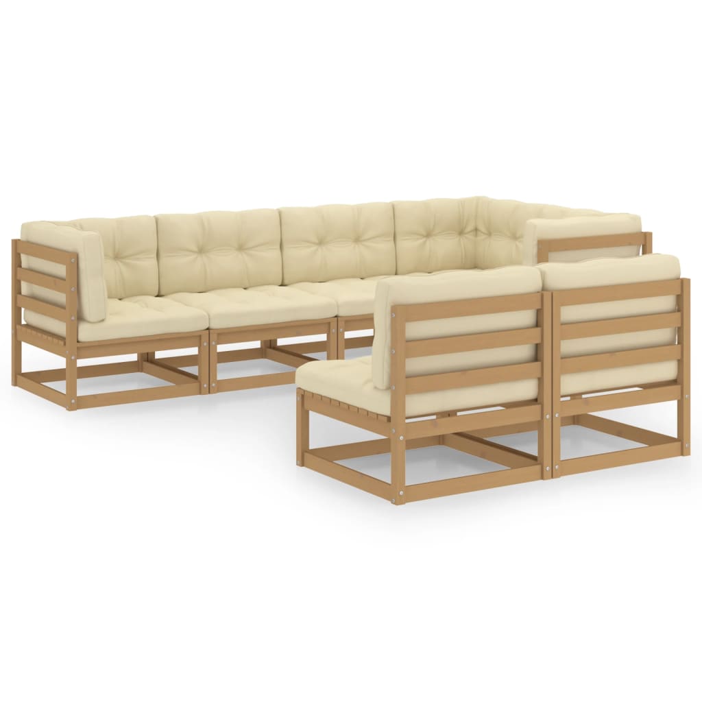 Set Salotto Giardino 7 pz con Cuscini in Legno Massello di Pino