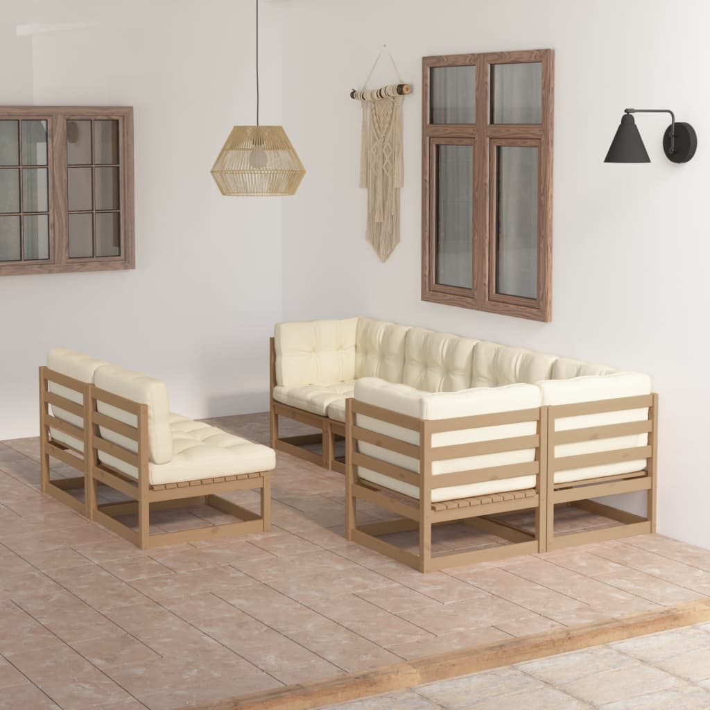 Set Salotto Giardino 7 pz con Cuscini in Legno Massello di Pino