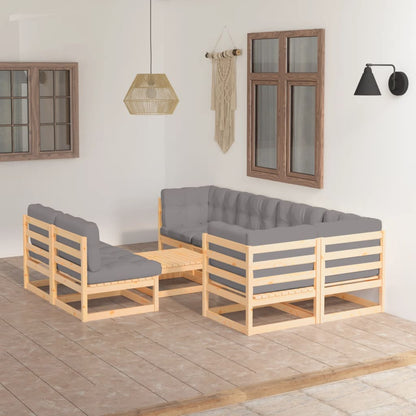 Set Salotto Giardino 8 pz Cuscini Antracite Legno Massello Pino
