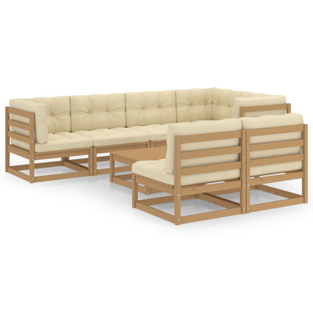 Set Salotto Giardino 8 pz con Cuscini in Legno Massello di Pino