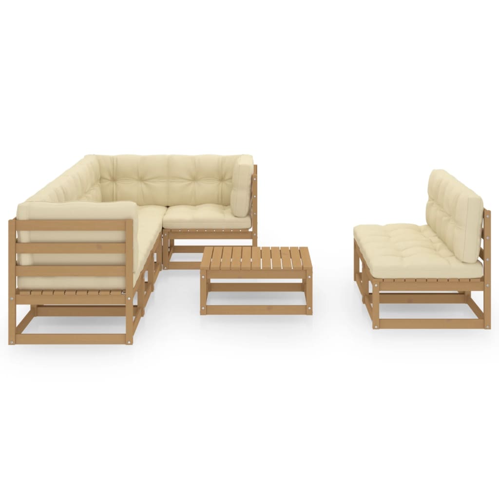 Set Salotto Giardino 8 pz con Cuscini in Legno Massello di Pino